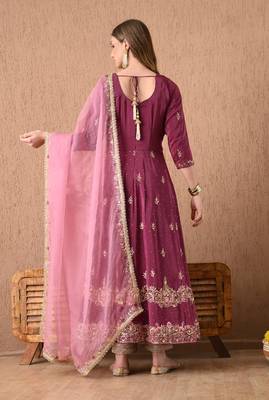 Ravishing pinkish wine anarkali set with zardozi and sequins work 1
