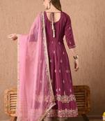 Ravishing pinkish wine anarkali set with zardozi and sequins work