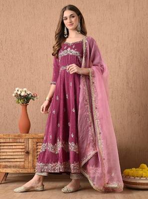 Ravishing pinkish wine anarkali set with zardozi and sequins work 3