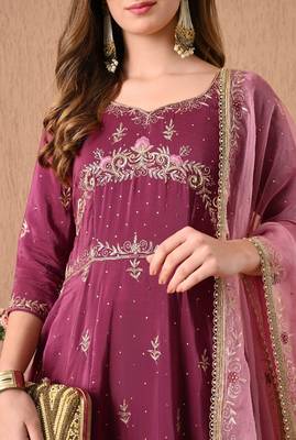 Ravishing pinkish wine anarkali set with zardozi and sequins work 5
