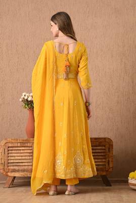  yellow anarkali set with zardozi and sequins work 2
