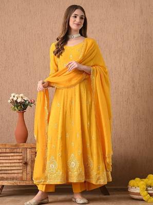  yellow anarkali set with zardozi and sequins work 1