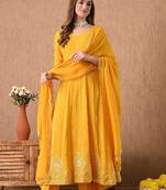  yellow anarkali set with zardozi and sequins work