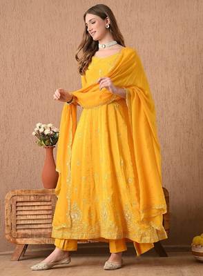 yellow anarkali set with zardozi and sequins work 3