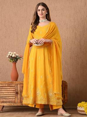  yellow anarkali set with zardozi and sequins work 4