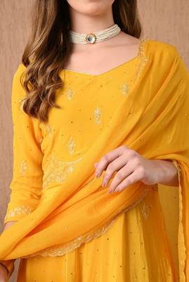  yellow anarkali set with zardozi and sequins work 5