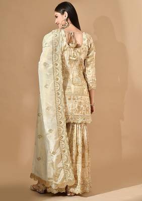 Golden sharara set with zardozi pearl & cutdana work 2
