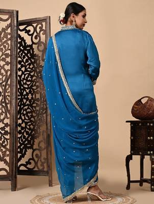 Royal blue kurta set with zardozi dabka and sequins craftsmanship 1