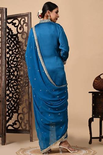 Royal blue kurta set with zardozi dabka and sequins craftsmanship