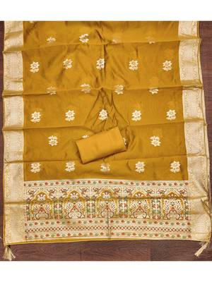 golden jacquard salwar suit with heavy embroidery and rich dupatta 5