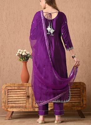 Astonishing purple kurta set with zardozi sippy pearl and cutdana work 1