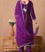 Astonishing purple kurta set with zardozi sippy pearl and cutdana work