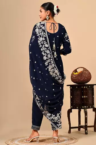 Navy blue classic kurta set with  lcd gotta work