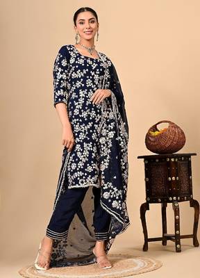 Navy blue classic kurta set with  lcd gotta work 1