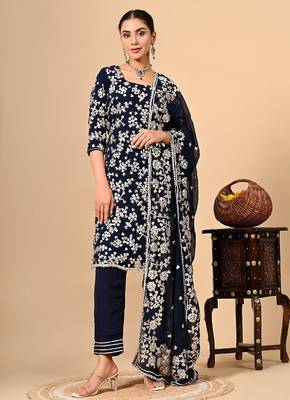 Navy blue classic kurta set with  lcd gotta work 4