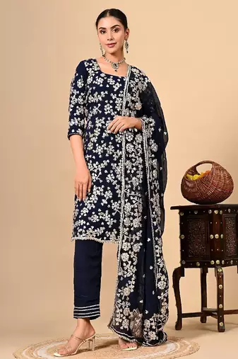 Navy blue classic kurta set with  lcd gotta work
