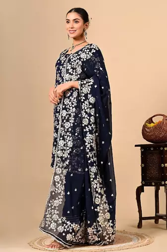 Navy blue classic kurta set with  lcd gotta work