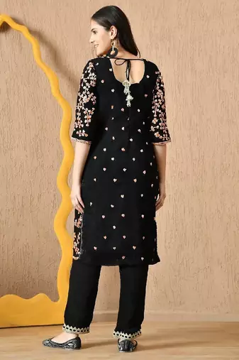  black chiffon kurta set with lcd gotta