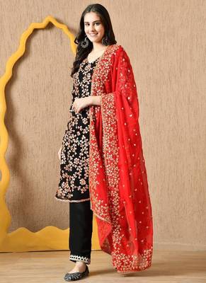  black chiffon kurta set with lcd gotta 3