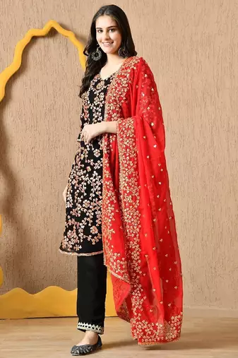  black chiffon kurta set with lcd gotta