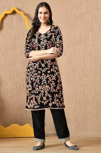  black chiffon kurta set with lcd gotta