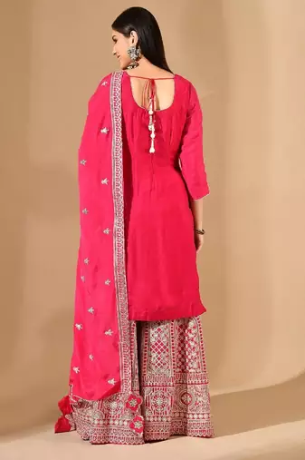 pink sharara set with gotta zardozi & crystal embroidery