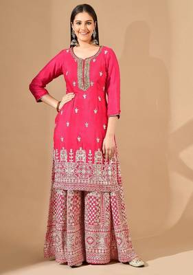 pink sharara set with gotta zardozi & crystal embroidery 1