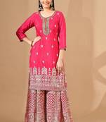 pink sharara set with gotta zardozi & crystal embroidery