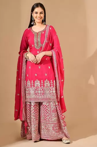 pink sharara set with gotta zardozi & crystal embroidery
