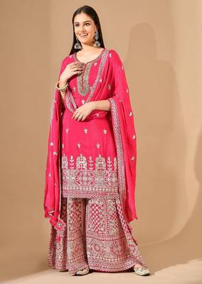 pink sharara set with gotta zardozi & crystal embroidery 4