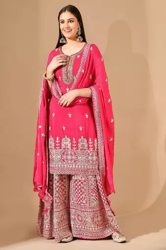 pink sharara set with gotta zardozi & crystal embroidery