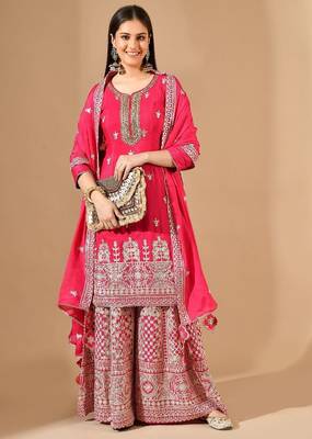 pink sharara set with gotta zardozi & crystal embroidery 5
