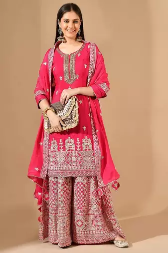 pink sharara set with gotta zardozi & crystal embroidery