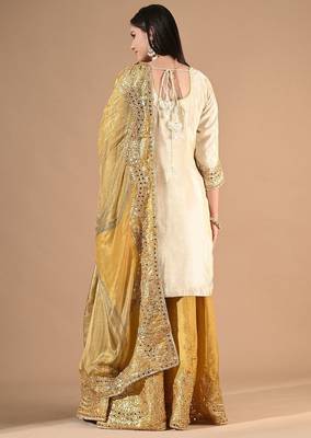 Cream yellow sharara set with gotta & mirror work 2