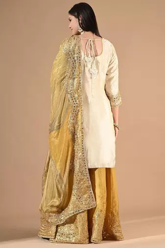 Cream yellow sharara set with gotta & mirror work