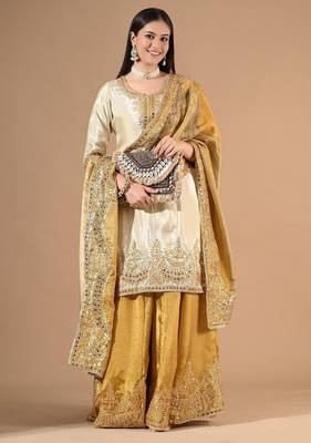 Cream yellow sharara set with gotta & mirror work 5