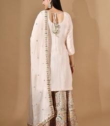 Peach pink chinon sharara set with thread & zardozi work
