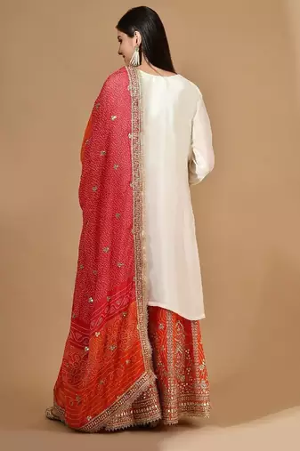 Cream chinon sharara set with gotta & zari work