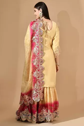 Golden & pink-golden garara set with gotta work