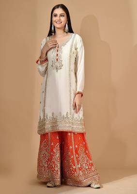 Cream chinon sharara set with gotta & zari work 3