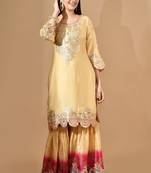 Golden & pink-golden garara set with gotta work