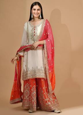 Cream chinon sharara set with gotta & zari work 1