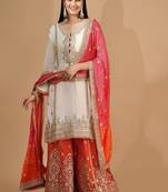 Cream chinon sharara set with gotta & zari work