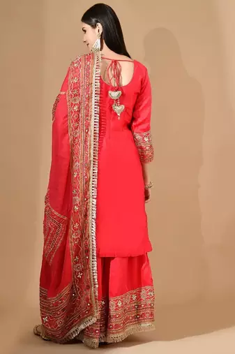 Reddish pink garara set with gotta & mirror work