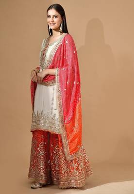 Cream chinon sharara set with gotta & zari work 4