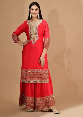 Reddish pink garara set with gotta & mirror work 1