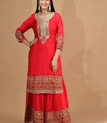 Reddish pink garara set with gotta & mirror work