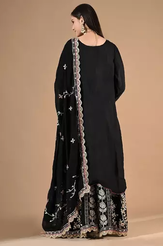Black sharara set with zardozi & gotta embroidery