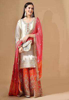 Cream chinon sharara set with gotta & zari work 5