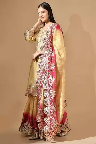 Golden & pink-golden garara set with gotta work
